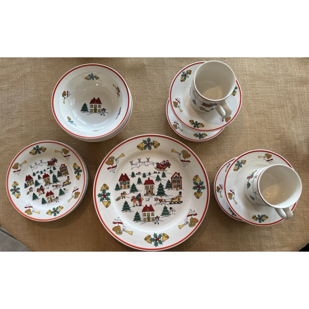 Jamestown China The Joy of Christmas China Dinner Set Of 4 Pristine Vtg 1987